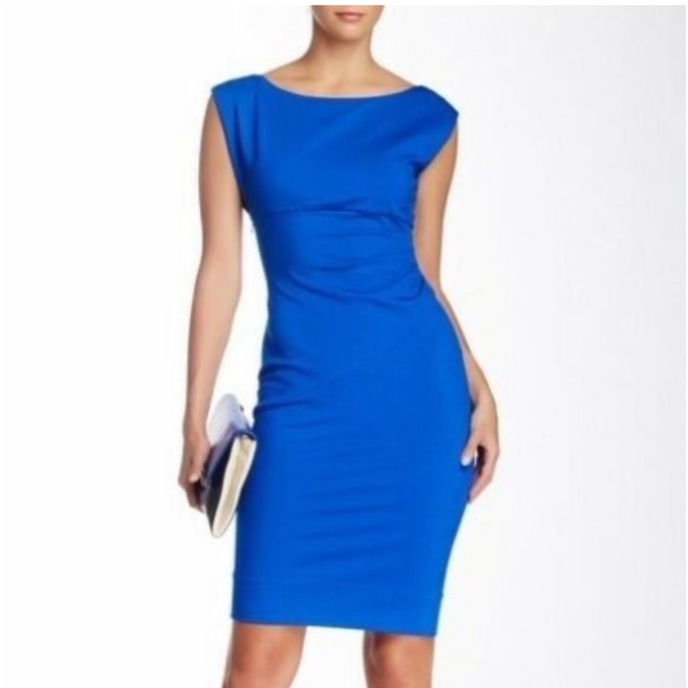 Diane von Furstenberg  Blue Jori Ruched
Sheath Cocktail Dress Sz 2